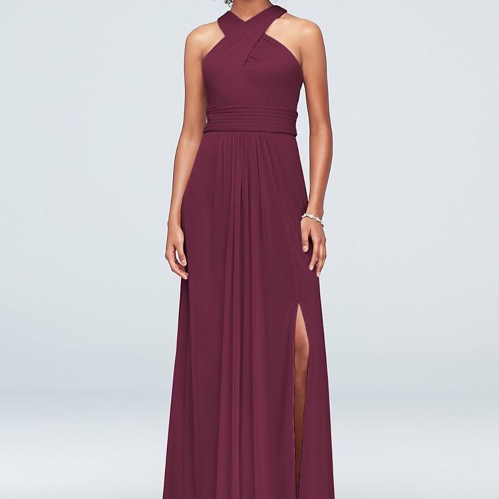 David’s Bridal Crosscross High-neck Mesh Bridesmaids Dress - Wine Color